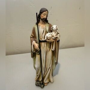Roman Good Shepherd Jesus Christ with Lamb 6 Inch Resin Stone Tabletop Statue